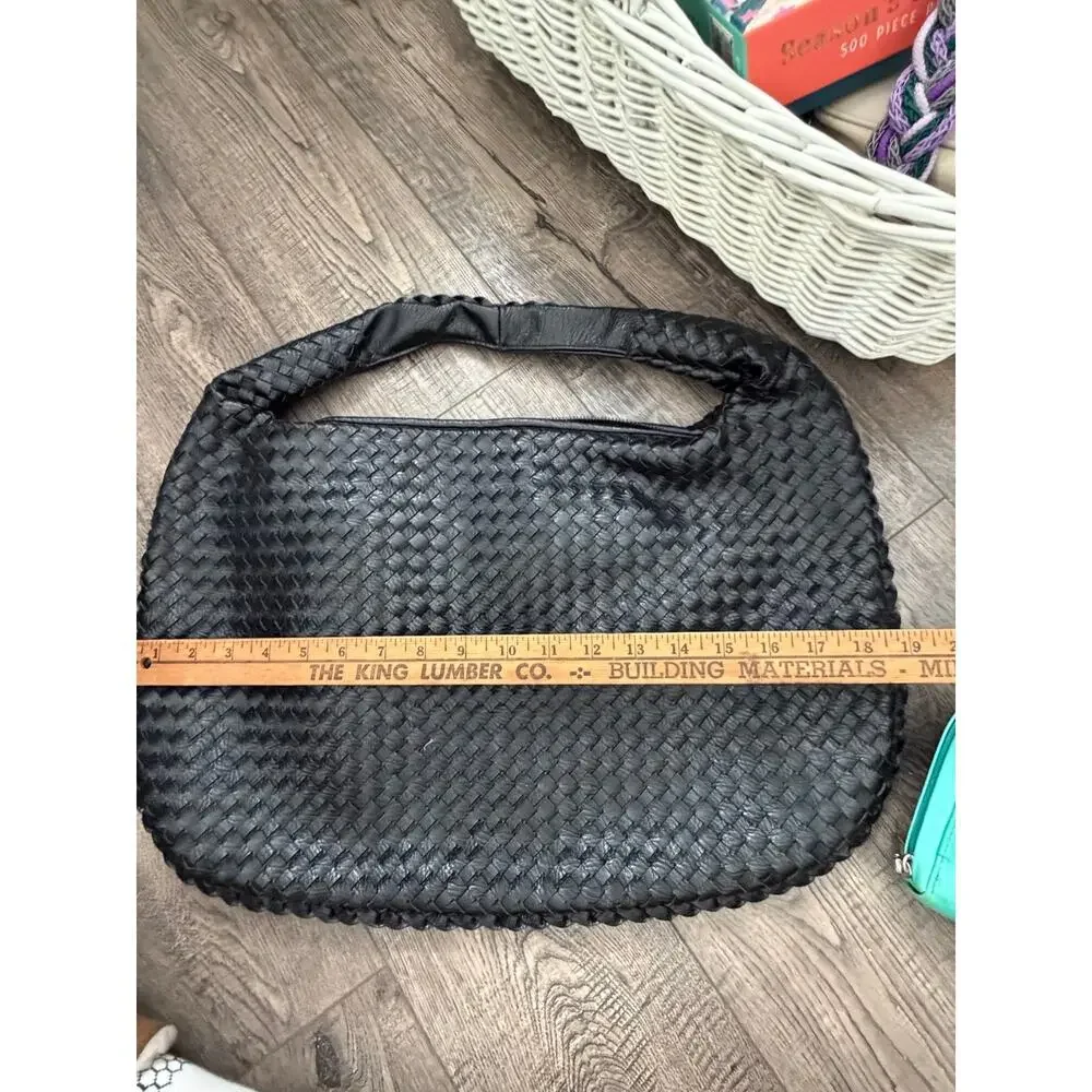 Lullaby Club Shoulder Hobo Bag Black Vegan Leather Bordeaux Braided Woven